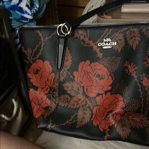 Coach Black and Red Floral Tote Bag